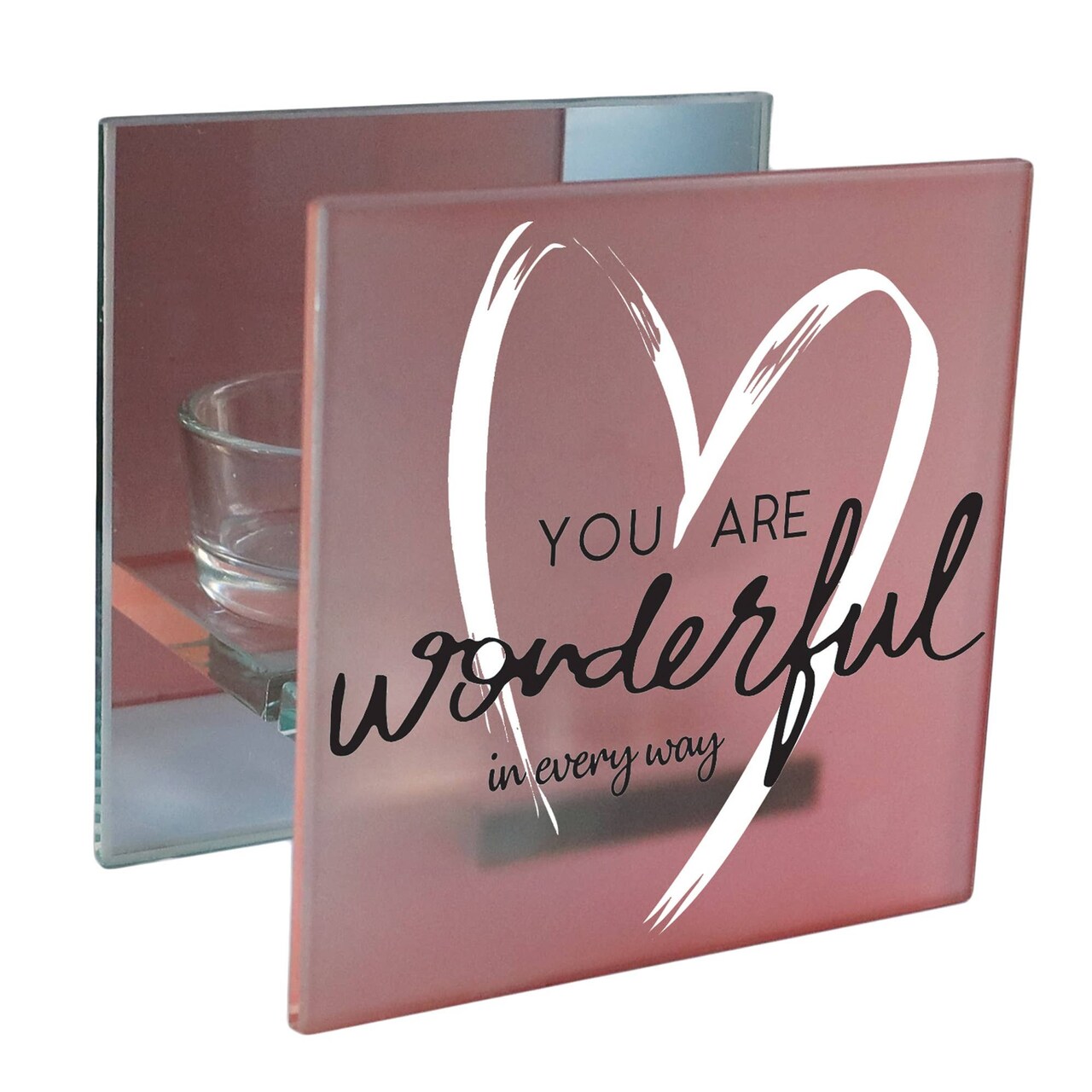 Edge Collections - 4"x 4" - Inspirational Tealight Holder with Heart Decor - 1 Piece